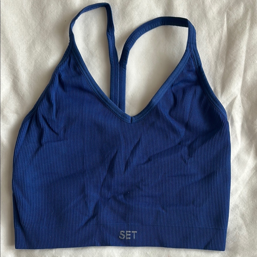 SET Blue Ribbed Sports Bra